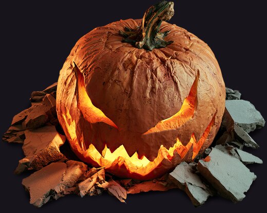 Pumpkin Carved Evil Broken Rocks 2